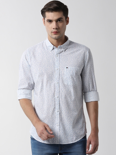 

Peter England Casuals Men White & Blue Slim Fit Printed Casual Shirt