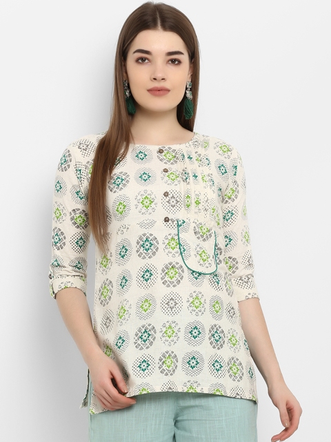 

ETHNIC STREET Women Off-White & Green Printed Top