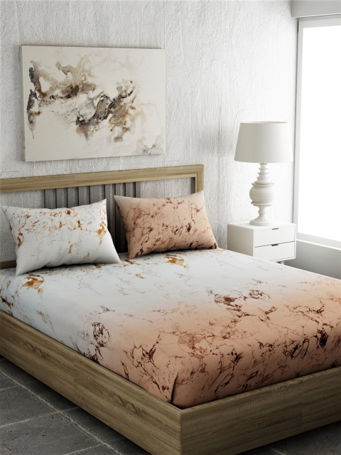 

EverHOME Off-White & Coffee Brown Abstract 210 TC Cotton 1 Queen Bedsheet with 2 Pillow Covers