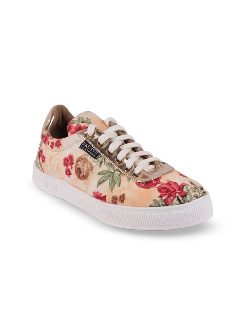 

FAUSTO Women Cream-Coloured Printed Canvas Lightweight Sneakers