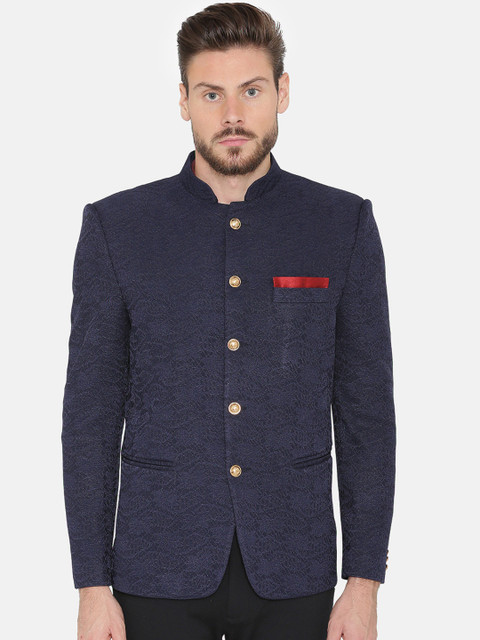 

Wintage Men Blue Self-Design Regular Fit Bandhgala Blazer