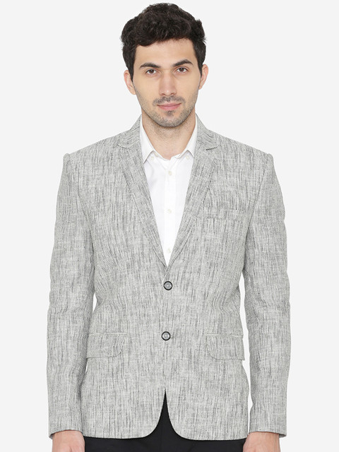 

Wintage Men Grey Self-Design Single Breasted Regular Fit Blazer
