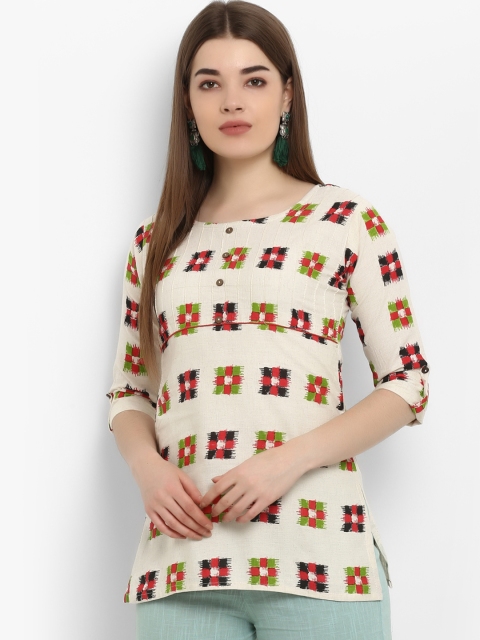 

ETHNIC STREET Women Off-White & Green Printed Pure Cotton Top