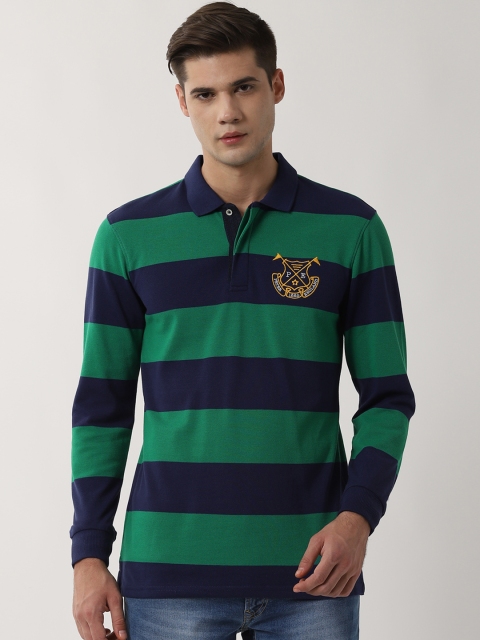 

Peter England Casuals Men Green Striped Polo Collar Slim Fit T-shirt