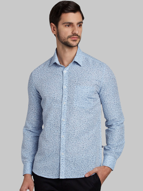 

Parx Men Blue Linen Slim Fit Printed Casual Shirt