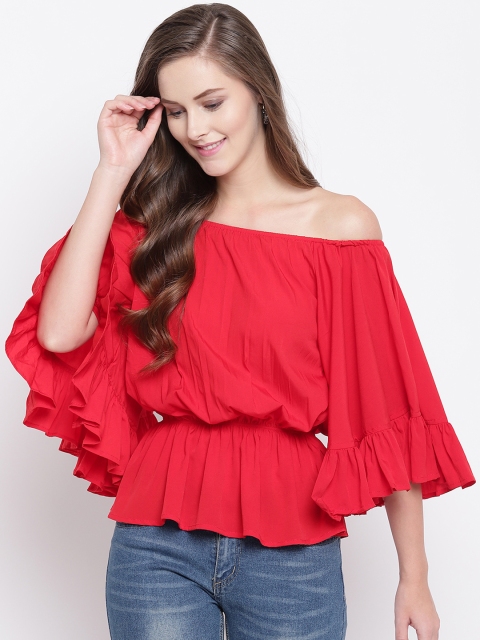 

RIVI Women Red Solid Bardot Top