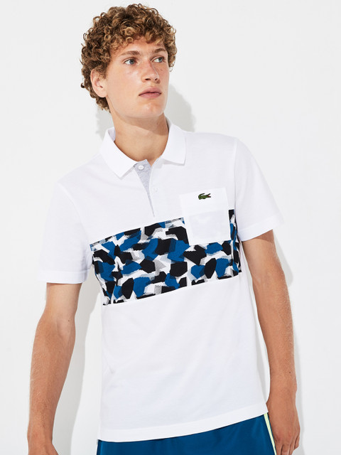 

Lacoste Men White & Blue Printed Polo Collar T-shirt