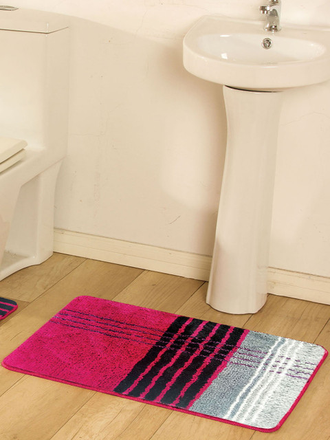 

OBSESSIONS Pink & Black Microfiber Polyester Anti-Slip Bath Rug, Multi