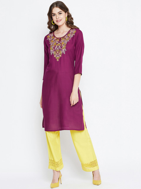 

rangeelo rajasthan Women Purple Embroidered Straight Kurta