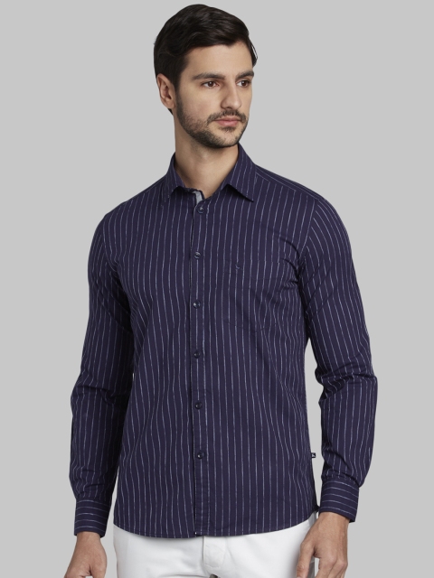 

Parx Men Blue Slim Fit Striped Casual Shirt
