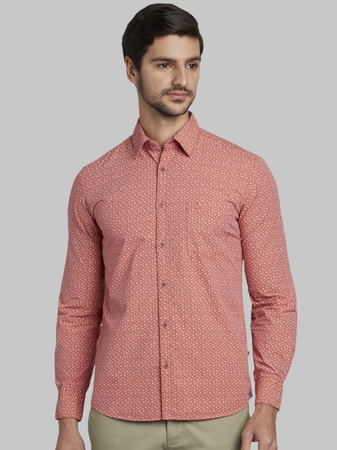 

Parx Men Coral Orange Slim Fit Printed Casual Shirt