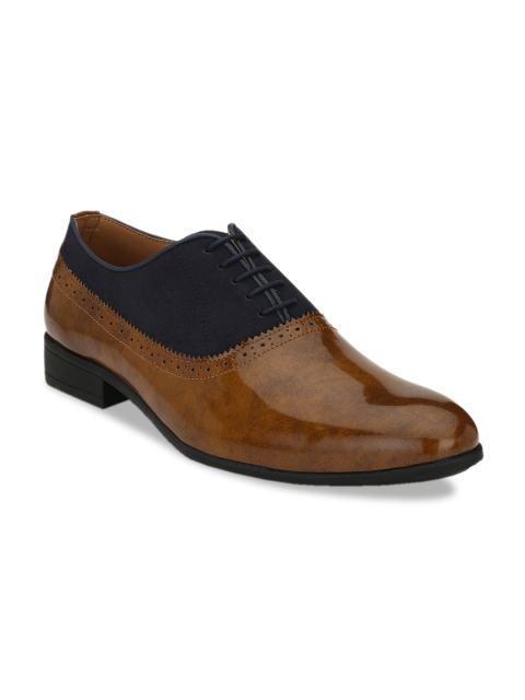 

RODOLFO DARRELL Men Tan Brown & Blue Solid Formal Oxfords