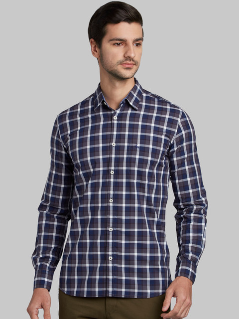

Parx Men Navy Blue & White Slim Fit Checked Casual Shirt