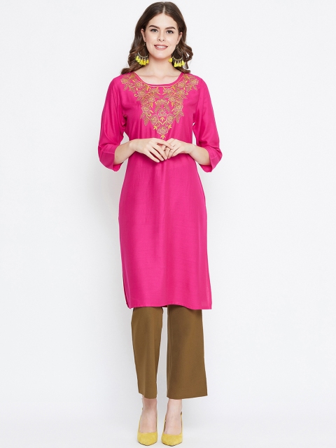 

rangeelo rajasthan Women Pink Embroidered Straight Kurta