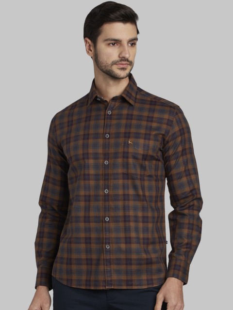 

Parx Men Mustard Yellow & Blue Slim Fit Checked Casual Shirt