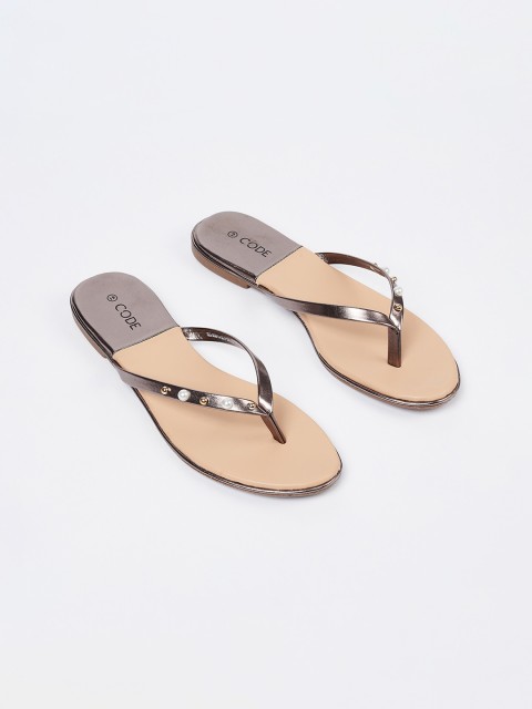 

CODE by Lifestyle Women Gunmetal-Toned Solid Open Toe Flats, Metallic