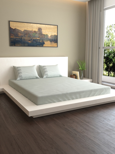 

MARK HOME Grey Solid 400 TC Cotton Sateen 1 King Bedsheet with 2 Pillow Covers