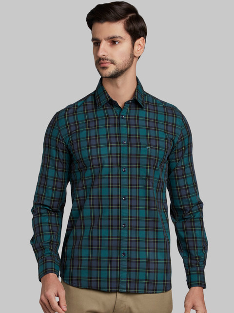 

Parx Men Green & Blue Slim Fit Checked Casual Shirt