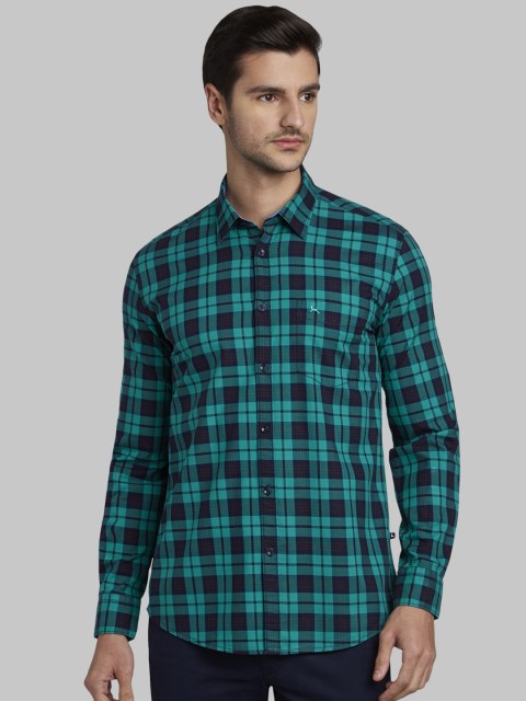 

Parx Men Green & Navy Blue Slim Fit Checked Casual Shirt