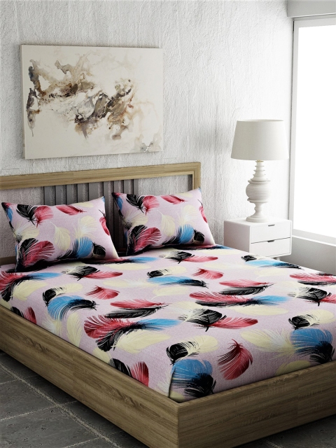 

EverHOME Pink & Blue Abstract 144 TC Cotton 1 Queen Bedsheet with 2 Pillow Covers