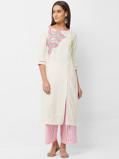 

Naari Women White Embroidered A-Line Kurta