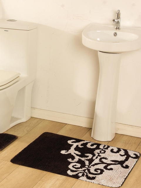 

OBSESSIONS Brown & Beige Microfiber Polyester Anti-Slip Bath Rug