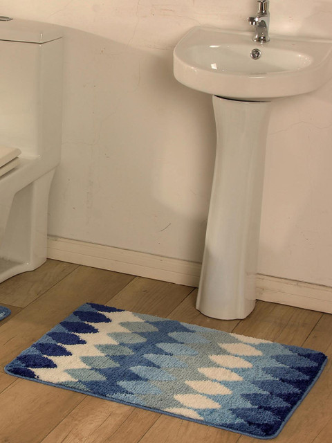

OBSESSIONS Blue Microfiber Polyester Anti-Slip Bath Rug