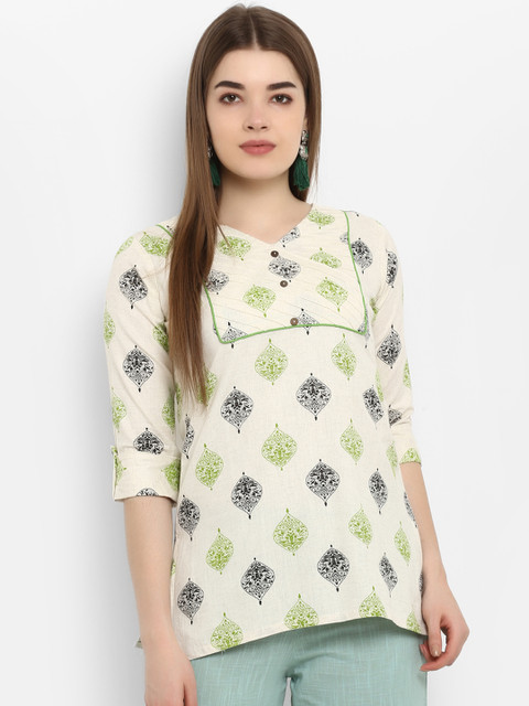 

ETHNIC STREET Women Off-White & Green Printed Top