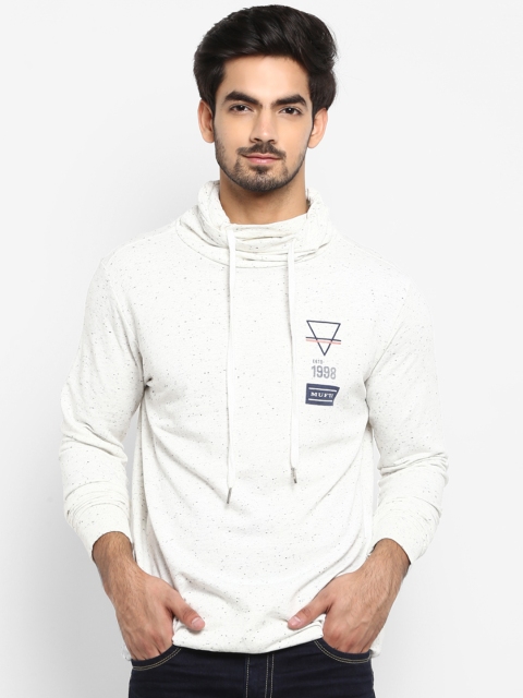 

Mufti Men Off-White Solid Hooded Sweatshirt