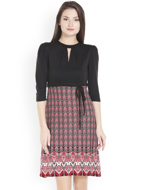 

109F Women Printed Maroon Fit and Flare Dress