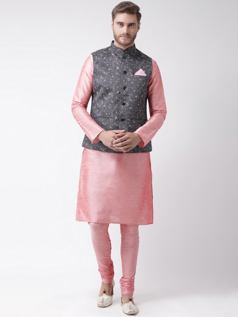 

DEYANN Men Black & Pink Printed Kurta Set