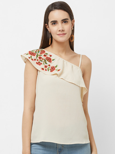 

109F Women Off-White Printed A-Line Top