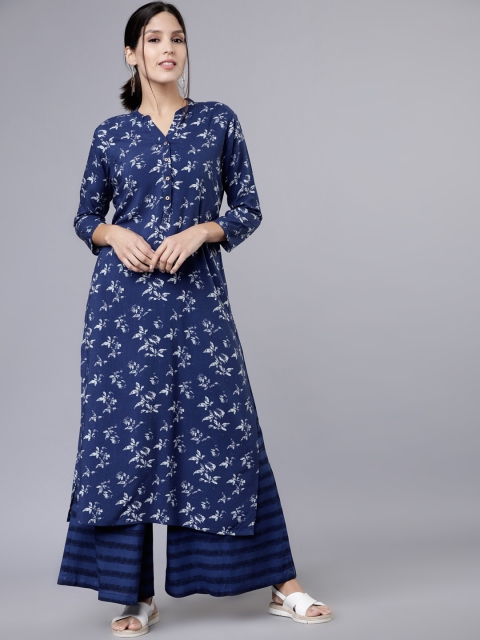 

Vishudh Women Navy Blue & Grey Printed Kurta with Palazzos