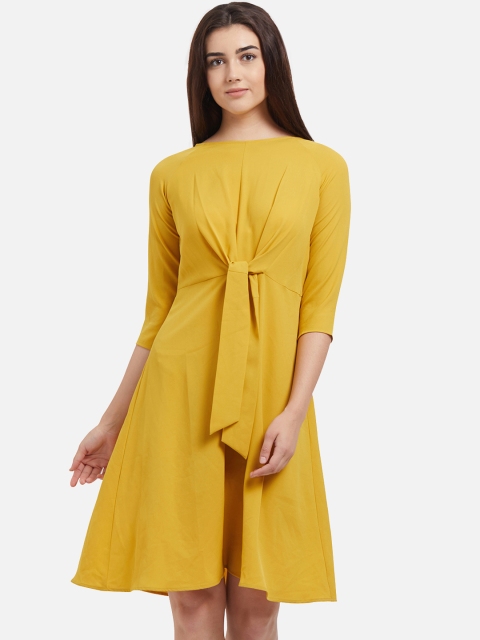 

109F Women Solid Yellow Fit and Flare Dress