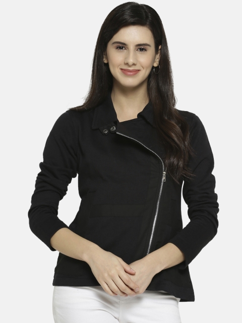 

Campus Sutra Women Black Solid Sporty Jacket