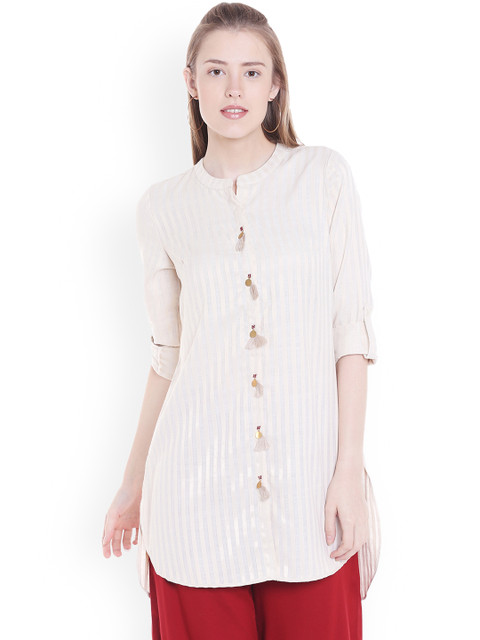 

Fusion Beats Women Off White Striped Tunic