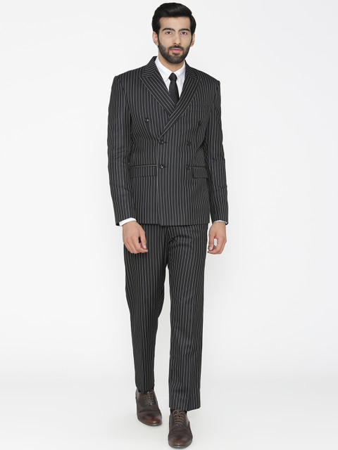 

Wintage Men Black Striped Double-Breasted Regular Fit Suit