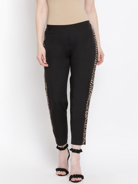

FABNEST Women Black & Beige Smart Regular Fit Striped Cigarette Trousers