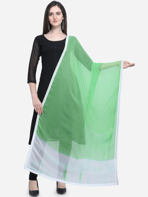 

Satrani Green & White Colourblocked Dupatta