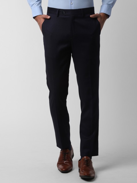 

Peter England Men Navy Blue Slim Fit Solid Formal Trousers