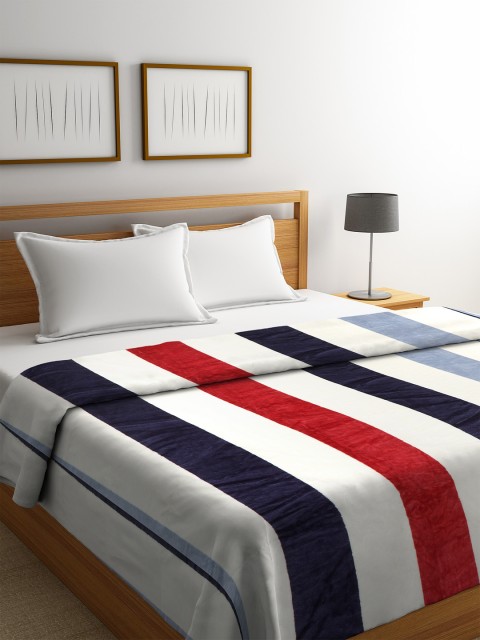 

Cortina Multicoloured Striped AC Room 233 GSM Double Bed Blanket, White