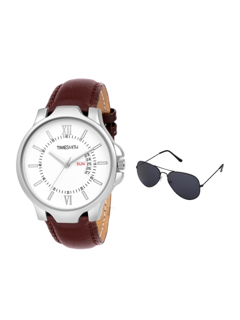 

TIMESMITH Men White Leather Analogue Watch With Free Sunglasses TSC-072-WMG-002