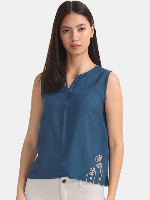 

Bronz Women Blue Solid A-Line Top