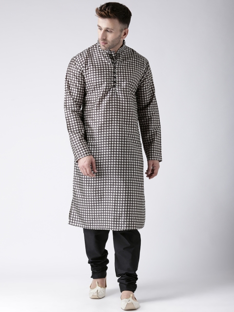 

Hangup Men Black & White Printed Kurta with Pyjamas