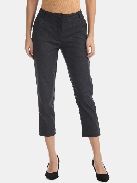 

ELLE Women Grey Regular Fit Checked Regular Trousers