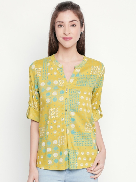 

AKKRITI BY PANTALOONS Women Lime Green Printed Top