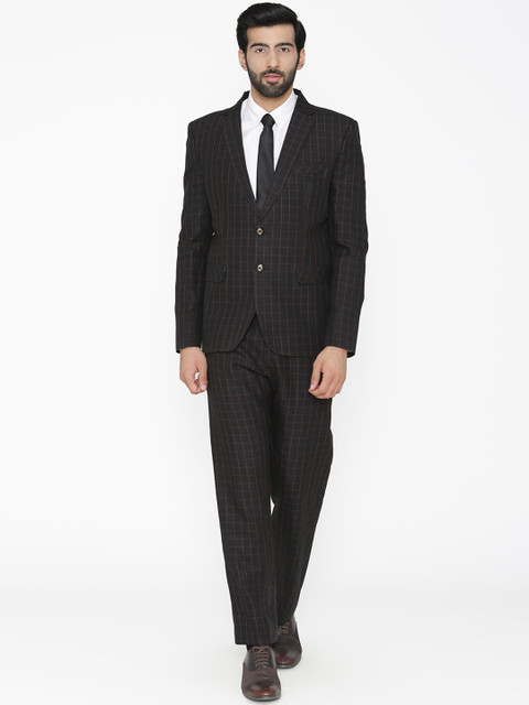 

Wintage Men Black Checked Single-Breasted Regular Fit Linen Suit