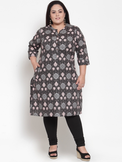 

plusS Women Grey Printed Straight Kurta