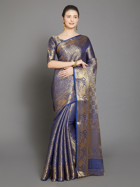 

Mitera Purple & Gold-Toned Silk Blend Woven Design Banarasi Saree