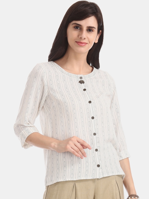 

Bronz Women White Striped A-Line Top